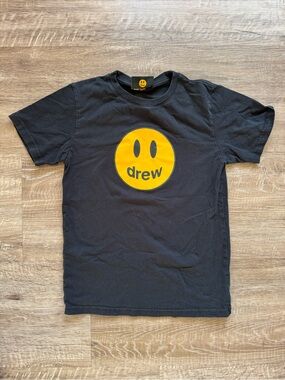 drew house Black Tee with Yellow Smiley Graphic - Kids